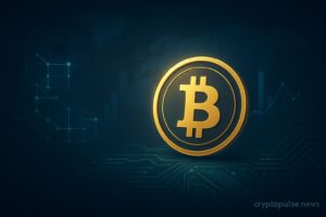 Futuristic Bitcoin symbol with blockchain network and financial data graphics, representing El Salvador’s Bitcoin Day purchase.