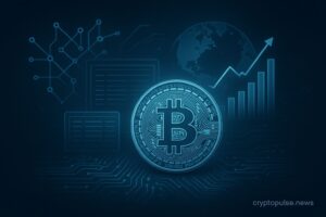 Futuristic digital illustration of Bitcoin with glowing blockchain circuits, financial charts, and a wireframe globe, symbolizing Asia’s first Bitcoin treasury fund.