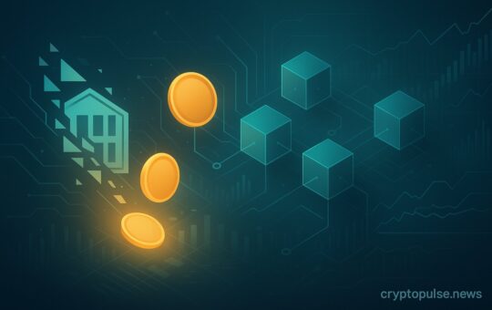 Abstract illustration showing real-world assets being converted into digital tokens on a blockchain, symbolizing the process of asset tokenization.