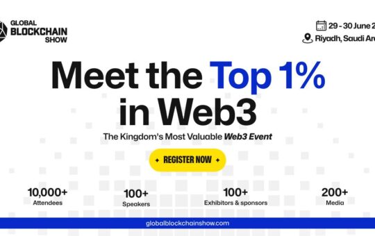 Global Blockchain Show 2026 event banner in Riyadh