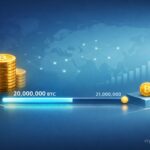 Bitcoin mining supply milestone illustration showing 20 million BTC mined progress toward the 21 million total cap.