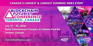 Blockchain Futurist Conference Toronto 2026 banner with event dates, venue and Web3 conference visuals.