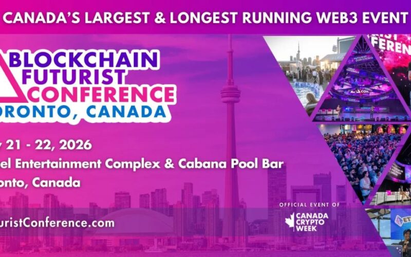 Blockchain Futurist Conference Toronto 2026 banner with event dates, venue and Web3 conference visuals.