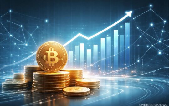 Bitcoin coins with rising chart illustrating $1B crypto fund inflows and renewed institutional demand