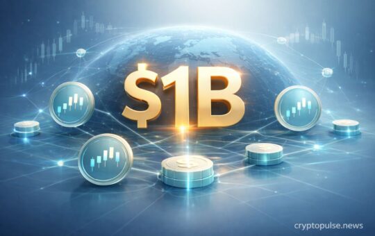 Tokenized stocks reach $1B on-chain as blockchain network connects digital stock tokens and financial market charts.