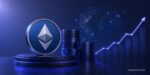 BitMine Ethereum treasury concept with ETH coin, rising chart and stacked reserves symbolizing 5M ETH holdings