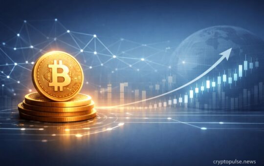 Bitcoin coins with rising chart and global network symbolizing Strategy's growing BTC holdings and corporate accumulation