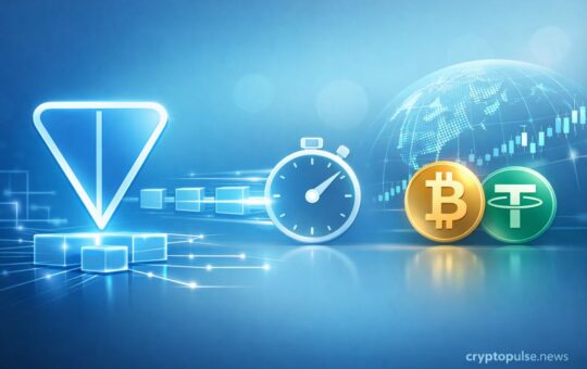 TON blockchain upgrade illustration showing sub-second transactions, digital blocks, and crypto symbols for real-time payments