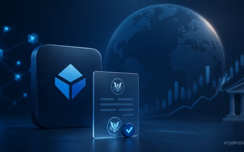 Blockchain.com IPO illustration with blockchain network, SEC filing document, financial chart and global crypto market symbols