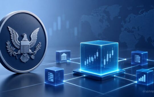 SEC tokenized stock framework concept with blockchain network and digital equity trading visualization
