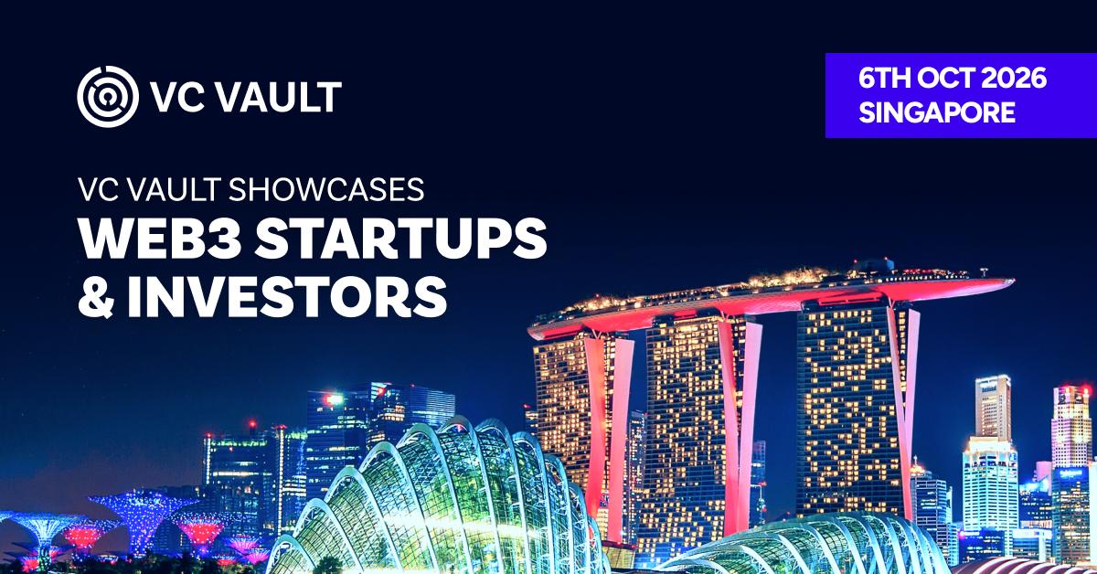 Singapore skyline promoting VC Vault's Founders & Funders Forum for Web3 startups and investors