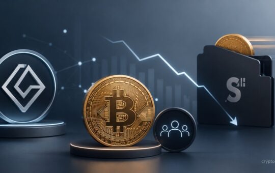 Bitcoin and Grayscale symbols with declining chart and buyer icon illustrating concerns over future BTC demand.