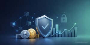 Shield protecting Bitcoin and Ethereum beside growth chart symbolizing cryptocurrency risk management