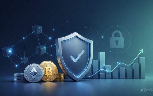 Shield protecting Bitcoin and Ethereum beside growth chart symbolizing cryptocurrency risk management
