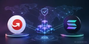 MoneyGram and Solana blockchain network connected through validator infrastructure and stablecoin payment systems