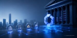 Securitize tokenization platform with NYSE building and blockchain network symbolizing tokenized real-world assets