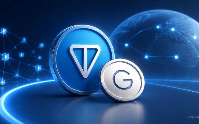 TON and Gram token symbols with blockchain network and global digital finance connections
