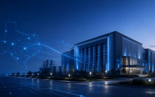 Galaxy Digital AI data center campus in Texas with digital network connections representing high-performance computing infrastructure