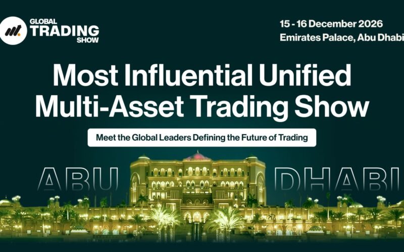 Global Trading Show announcement featuring Emirates Palace Abu Dhabi and December 15–16, 2026 event dates.