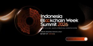 Indonesia Blockchain Week Summit 2026 event banner promoting the August 12–13 conference at Jakarta International Convention Center.
