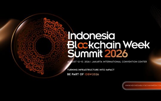 Indonesia Blockchain Week Summit 2026 event banner promoting the August 12–13 conference at Jakarta International Convention Center.
