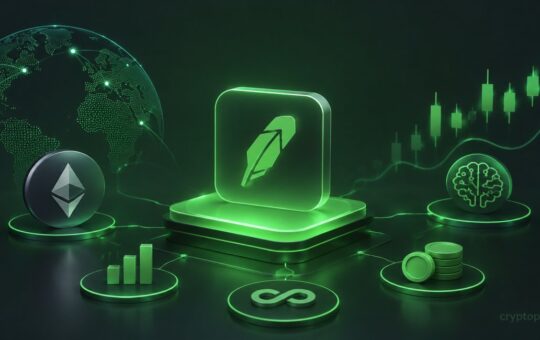 Robinhood Layer 2 blockchain with Ethereum, tokenized stocks, DeFi and AI-powered trading network illustration