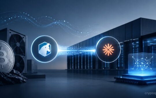 Bitcoin mining facility linked to an AI data center, symbolizing TeraWulf's long-term infrastructure deal with Anthropic.
