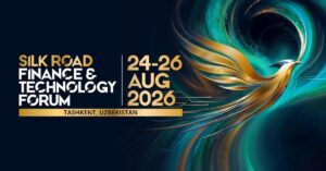 Silk Road Finance & Technology Forum 2026 event banner with dates and phoenix-themed fintech artwork in Tashkent.