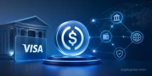 Visa Stablecoin Platform with digital dollar coin, blockchain network, and institutional payment infrastructure
