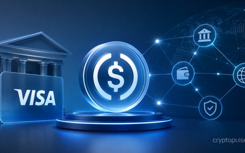 Visa Stablecoin Platform with digital dollar coin, blockchain network, and institutional payment infrastructure