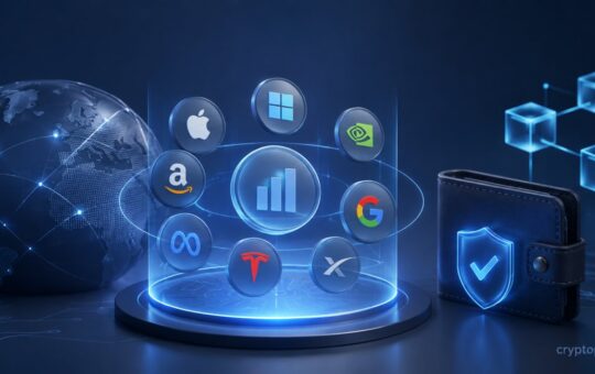 Tokenized stock portfolio with tech company assets, self-custody wallet and blockchain network.