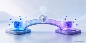 Ethereum token crossing a secure bridge between two blockchain networks