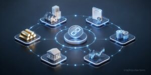 Blockchain network connecting tokenized real-world assets across DeFi for lending, collateral, trading, and finance