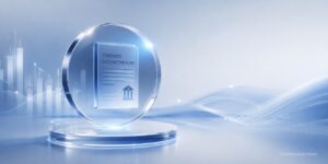Tokenized fixed-income fund represented as a digital financial certificate in a futuristic finance setting