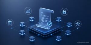 Smart contract code and blockchain network illustrating decentralized applications
