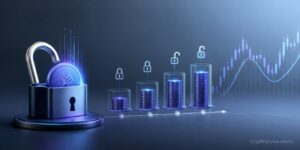 Token unlock timeline showing locked cryptocurrency becoming tradable with rising token supply and crypto price chart