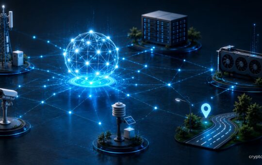 DePIN network connecting distributed physical infrastructure through a decentralized digital network.