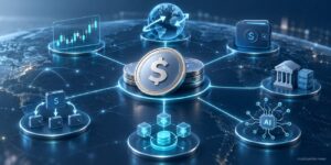 Stablecoin network connecting trading, payments, DeFi, global transfers, treasury systems and AI transactions.