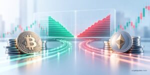 Bitcoin and Ethereum liquidity market showing buy and sell orders with market depth and price impact.