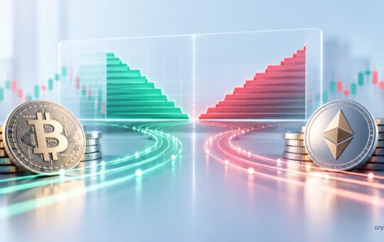 Bitcoin and Ethereum liquidity market showing buy and sell orders with market depth and price impact.