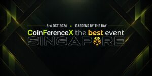 CoinFerenceX Singapore 2026 event graphic showing October 5–6 at Gardens by the Bay
