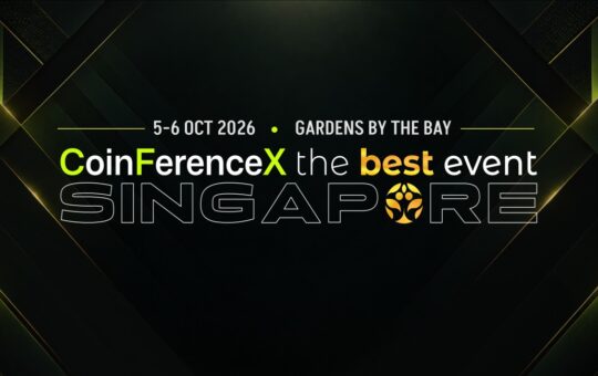 CoinFerenceX Singapore 2026 event graphic showing October 5–6 at Gardens by the Bay