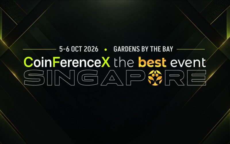 CoinFerenceX Singapore 2026 event graphic showing October 5–6 at Gardens by the Bay