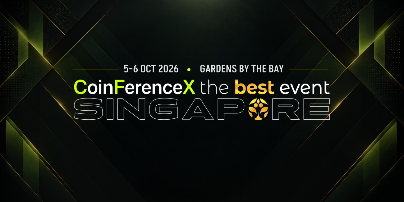 CoinFerenceX Singapore 2026 event graphic showing October 5–6 at Gardens by the Bay