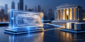 Tokenized U.S. Treasury note connected to banking infrastructure and cash for institutional repo financing
