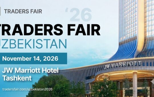 Traders Fair Uzbekistan 2026 event graphic featuring JW Marriott Hotel Tashkent and the November 14, 2026 date.