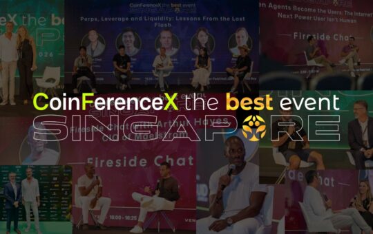 CoinFerenceX Singapore 2026 collage featuring speakers and panel discussions from the two-day Web3 summit.