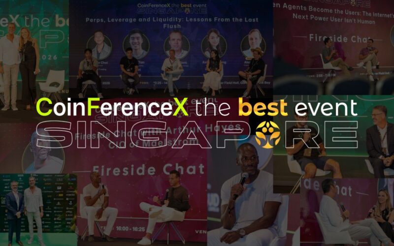 CoinFerenceX Singapore 2026 collage featuring speakers and panel discussions from the two-day Web3 summit.